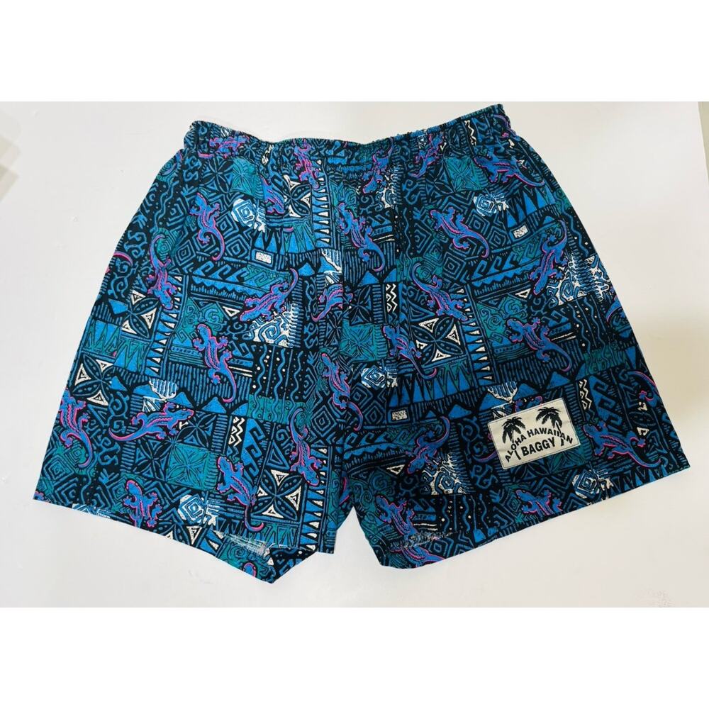 Hawaii Aloha Baggy Shorts Elastic Geckos Vintage 80s Surf XL